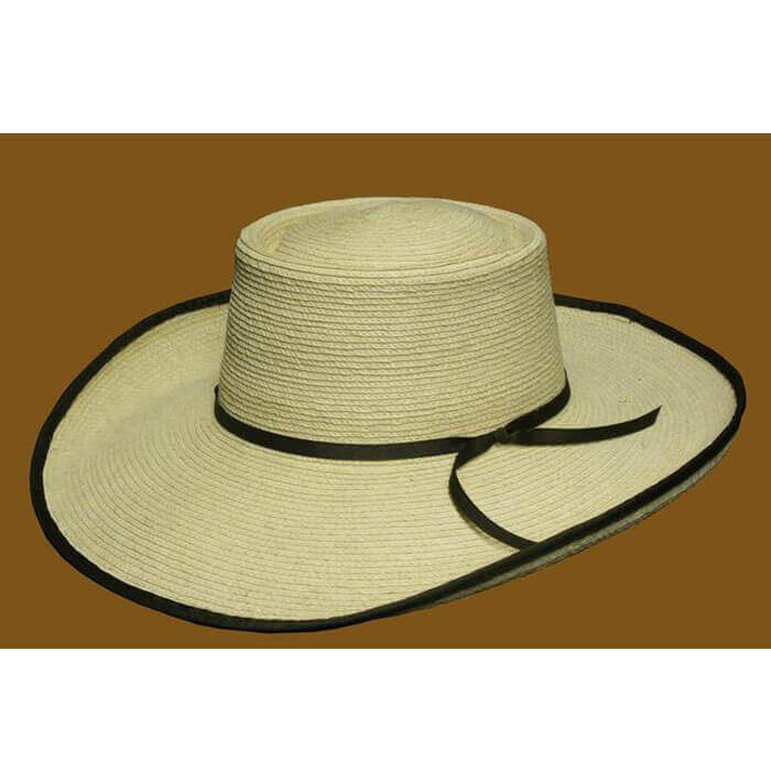 4 Inch Brim, telescoped 4-1/4 Inch crown (creased), with a bound-edge. Brim dips in front and curves up in back. Guatemalan standard palm.