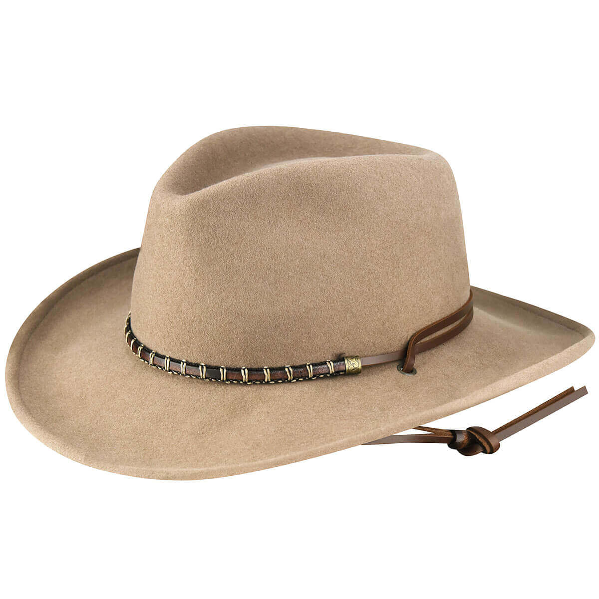 Western Crushable Columbia Cowboy Hat in soft beige with decorative hatband and water-repellent Lite Felt technology.