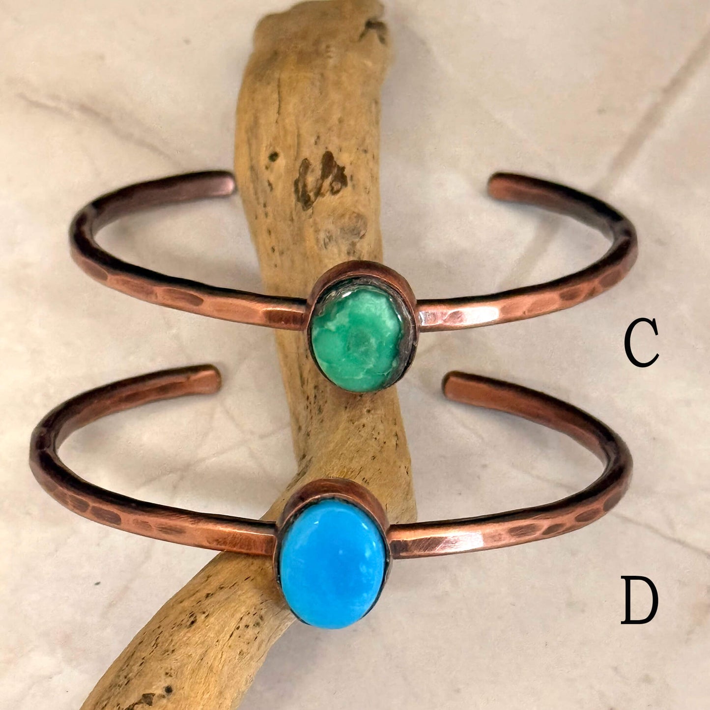 Copper and Genuine Stone Cuff Bracelets