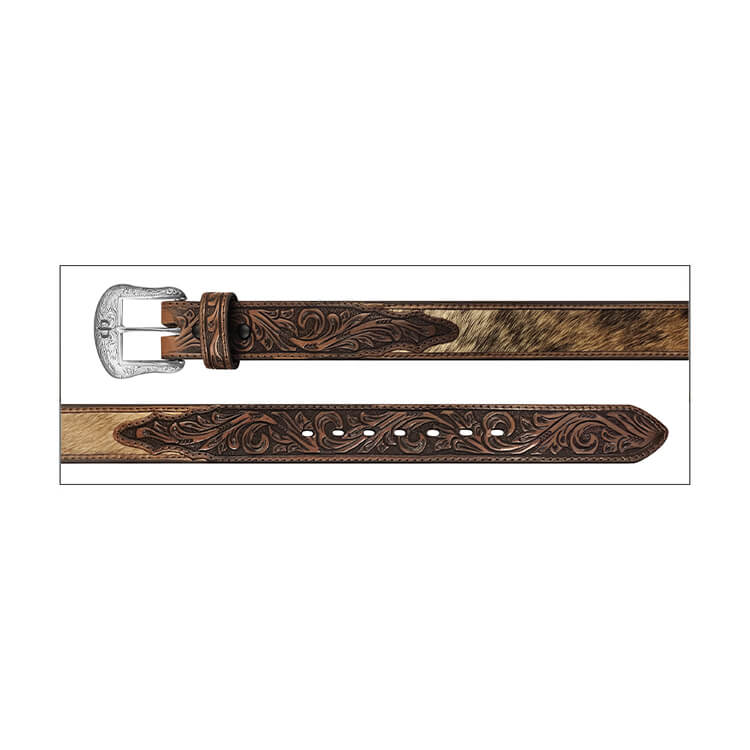Brown leather western leather belt on a white background