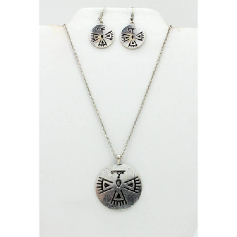 You don't have to be out west to look the part. Just add a little western flair to your look with this Way Out West Necklace and Earring Set. Necklace measures 18-22″. International Origins. Ear wires are hypoallergenic for sensitive ears.