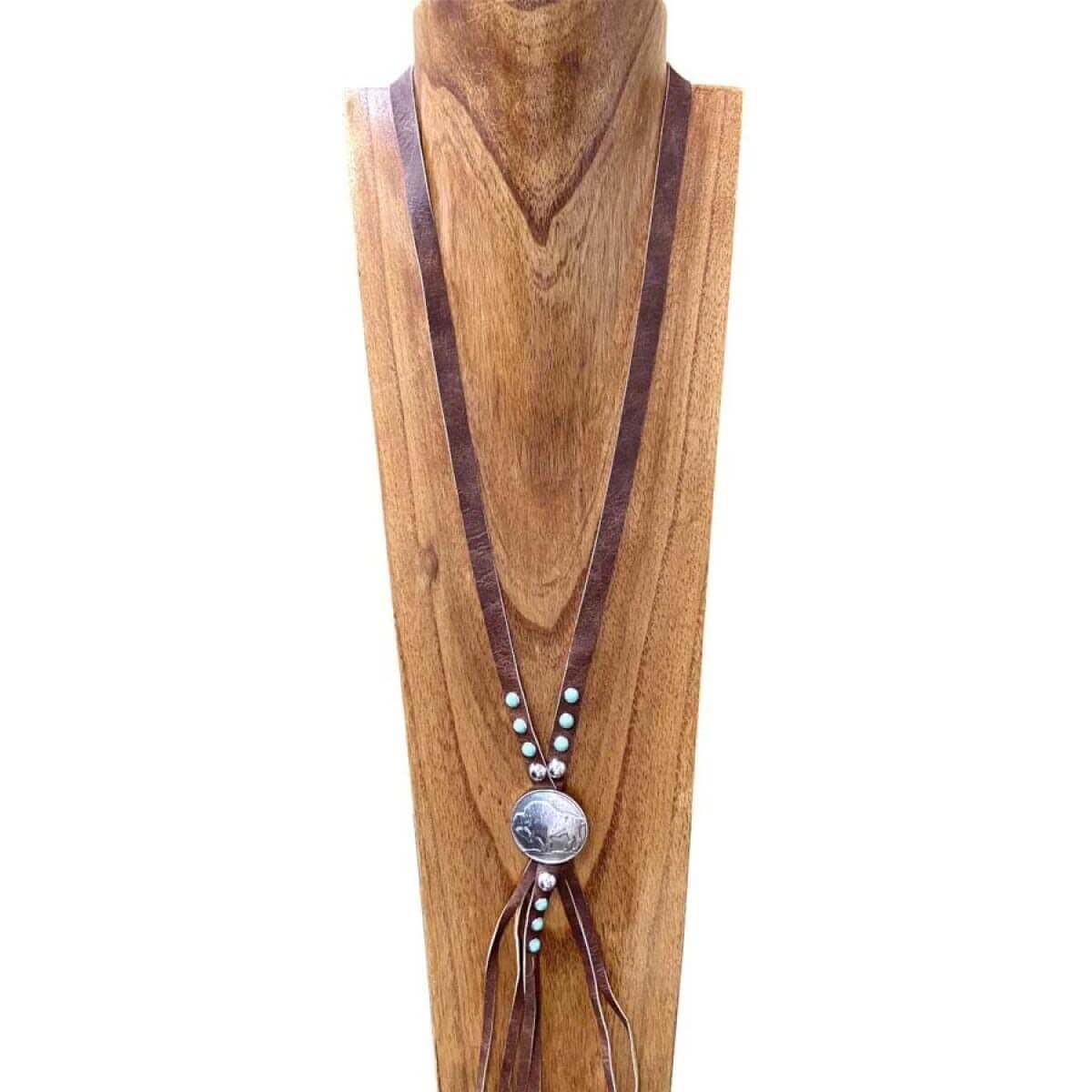 Long Ladies Buffalo Conch Boho Cowgirl Necklace