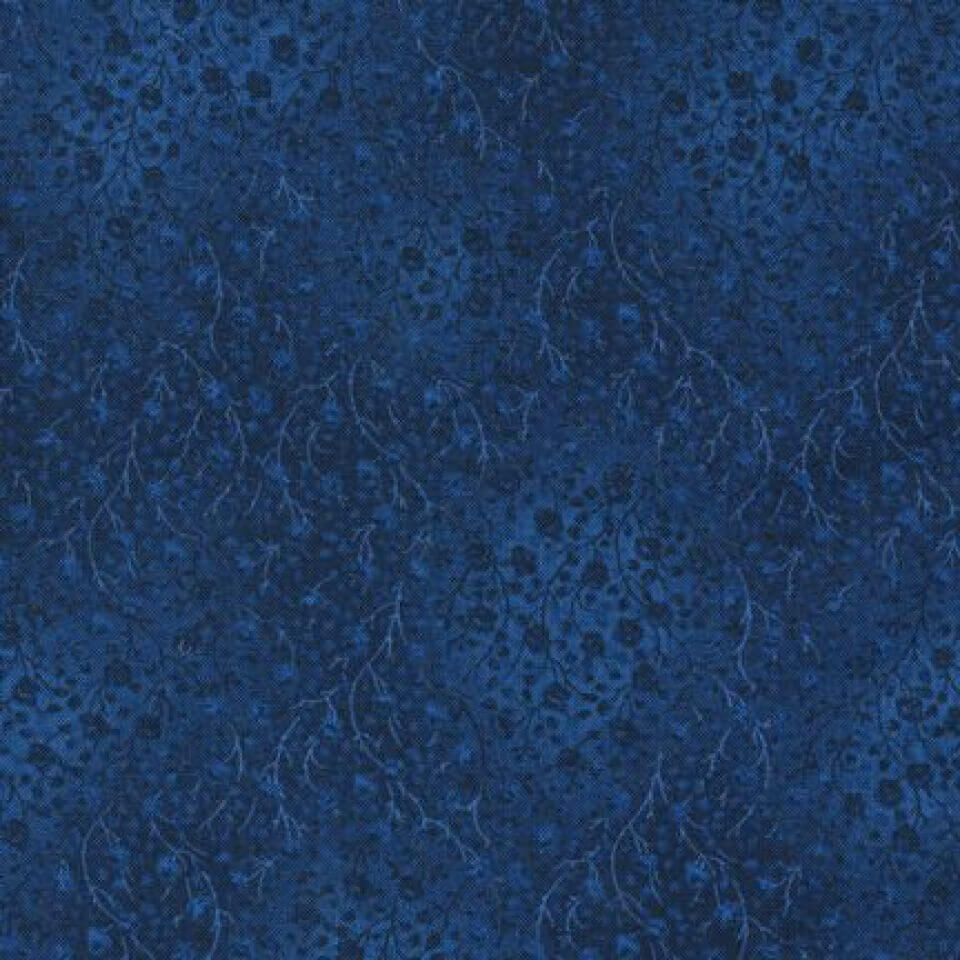 Navy blue floral pattern fabric, ideal for crafting dresses and home decor projects.