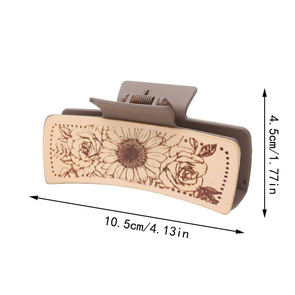 Floral design clip with measurements on a white background