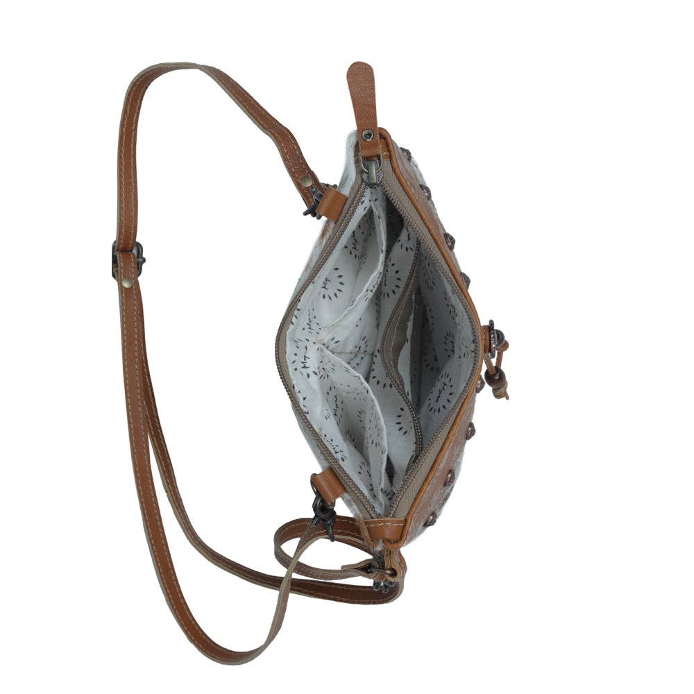 Ornate Brown Leather & Hide Western Style Handbag