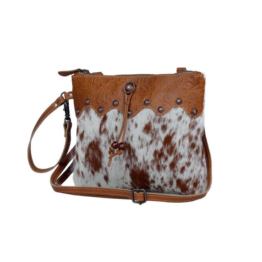 Ornate Brown Leather & Hide Western Style Handbag