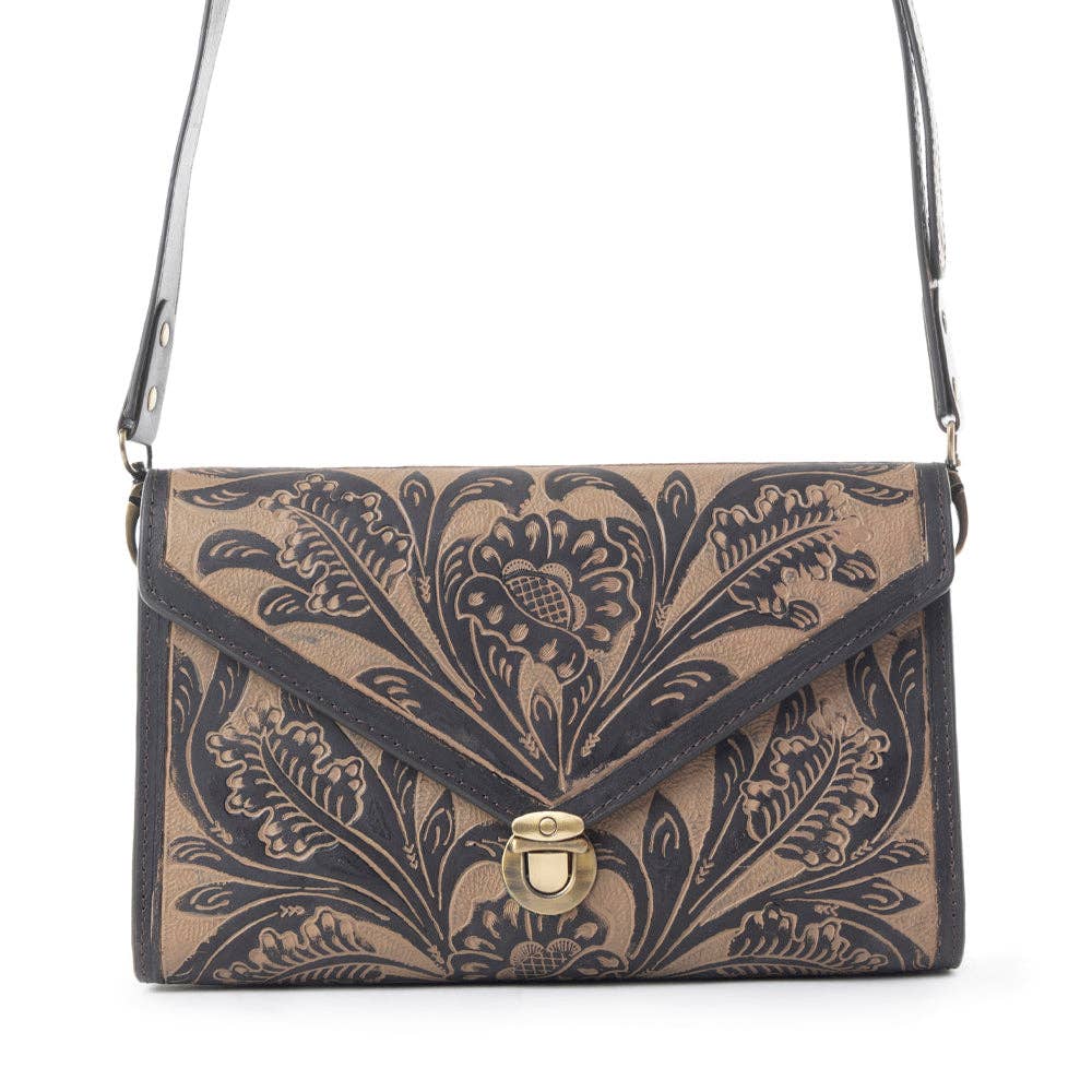 Lark Hand Tool Ladies Western Purse with intricate floral design and elegant clasp, perfect accessory for any occasion.