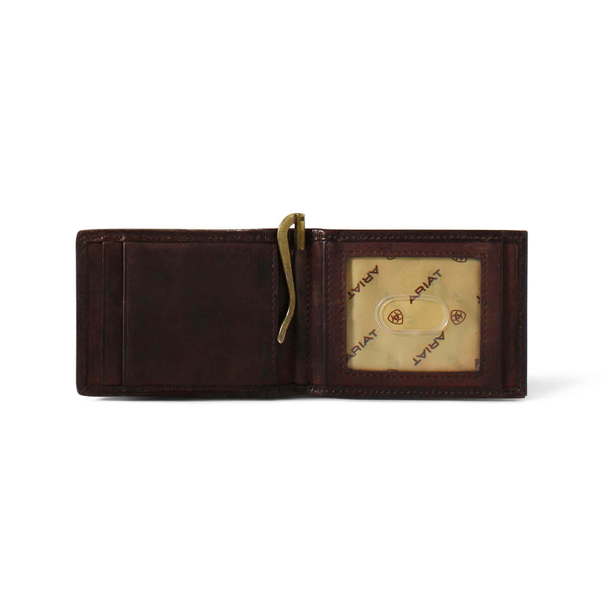 Tooled Leather and Wool Men's Western Style Wallet interior with card slots and clear ID window.