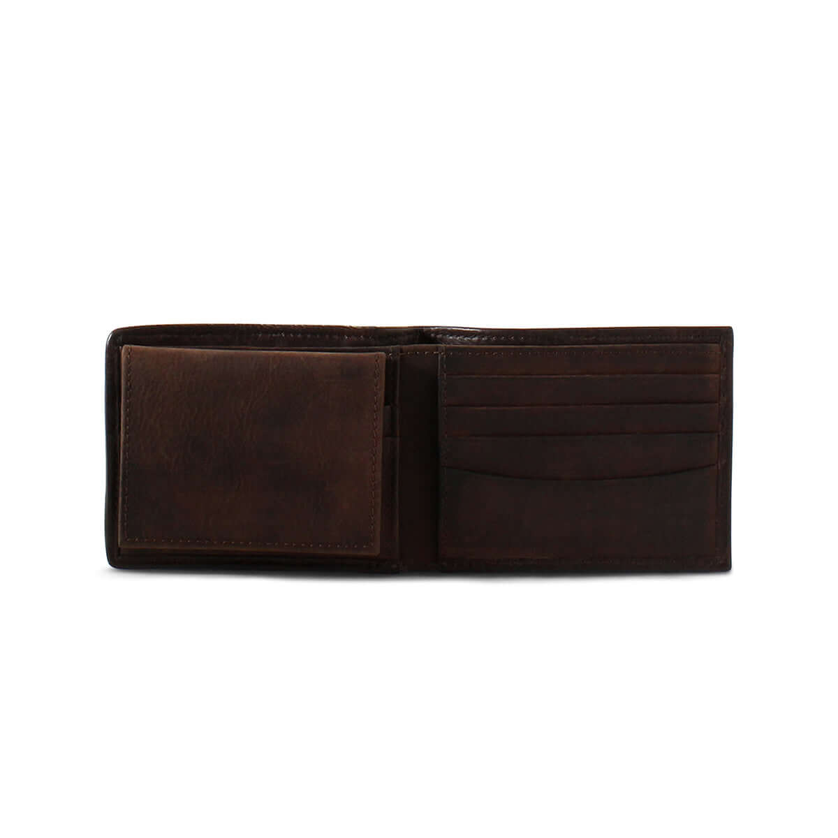 Tooled Leather and Wool Men's Western Style Wallet interior showing card slots and ID window.