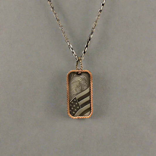 American Flag Western Dog Tag Necklace