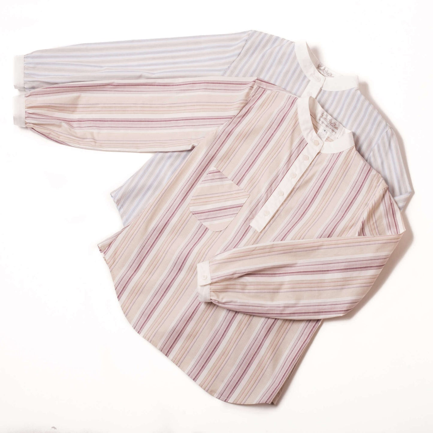 Bandit Pullover Ladies Shirt in burgundy and navy stripe prints with band collar and cuff, perfect for Western style.