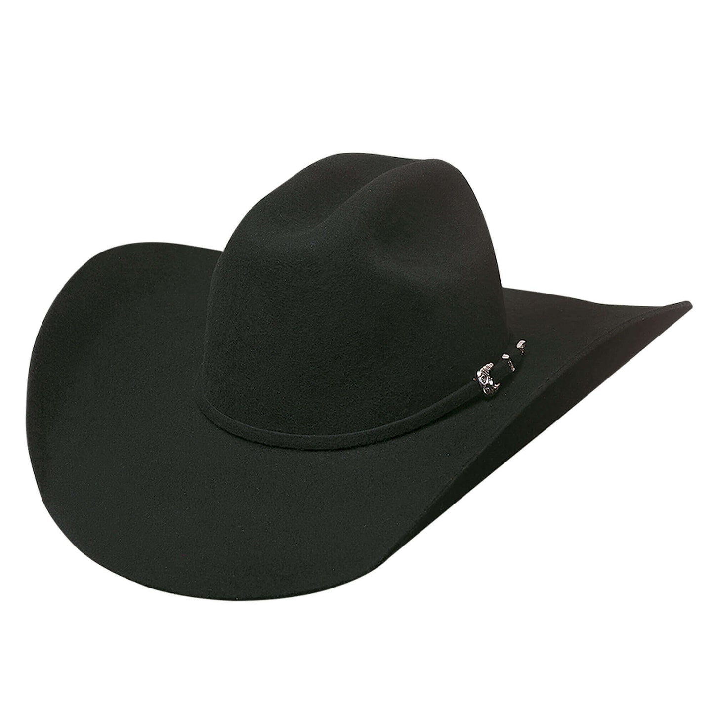 Black cowboy hat with a band on a white background