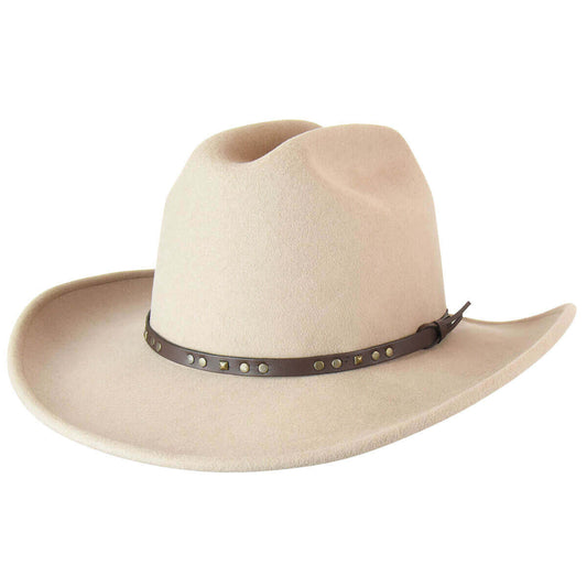 Chisolm Western Crushable Felt Cowboy Hat with leather band and metal studs, packable and water repellent.