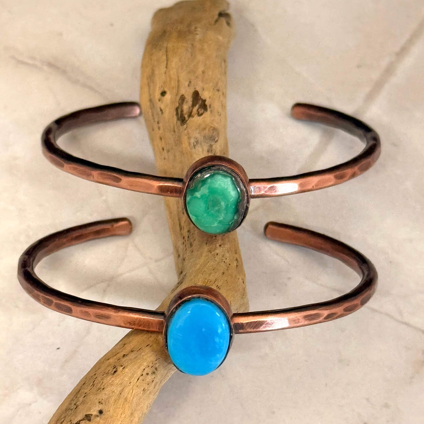 Copper and Genuine Stone Cuff Bracelets