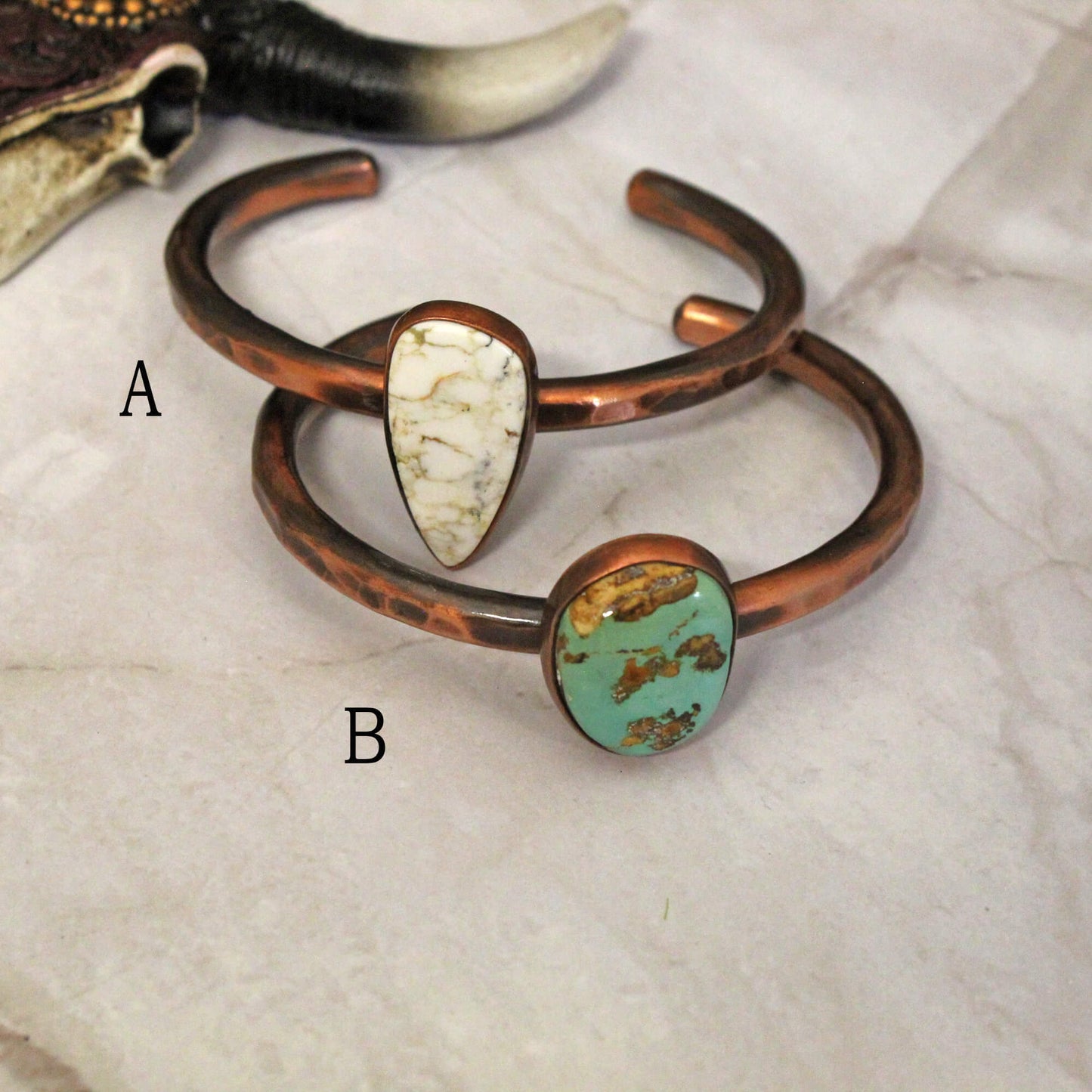 Copper and Genuine Stone Cuff Bracelets