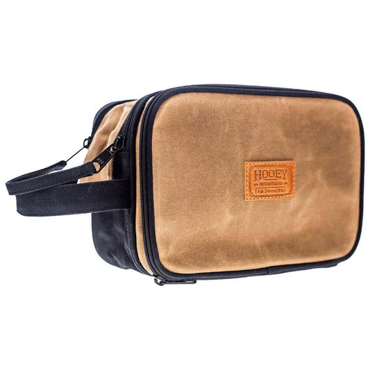 Brown Cowboy Western Toiletry Travel Bag side view with double-zip closure and handle for easy carrying.
