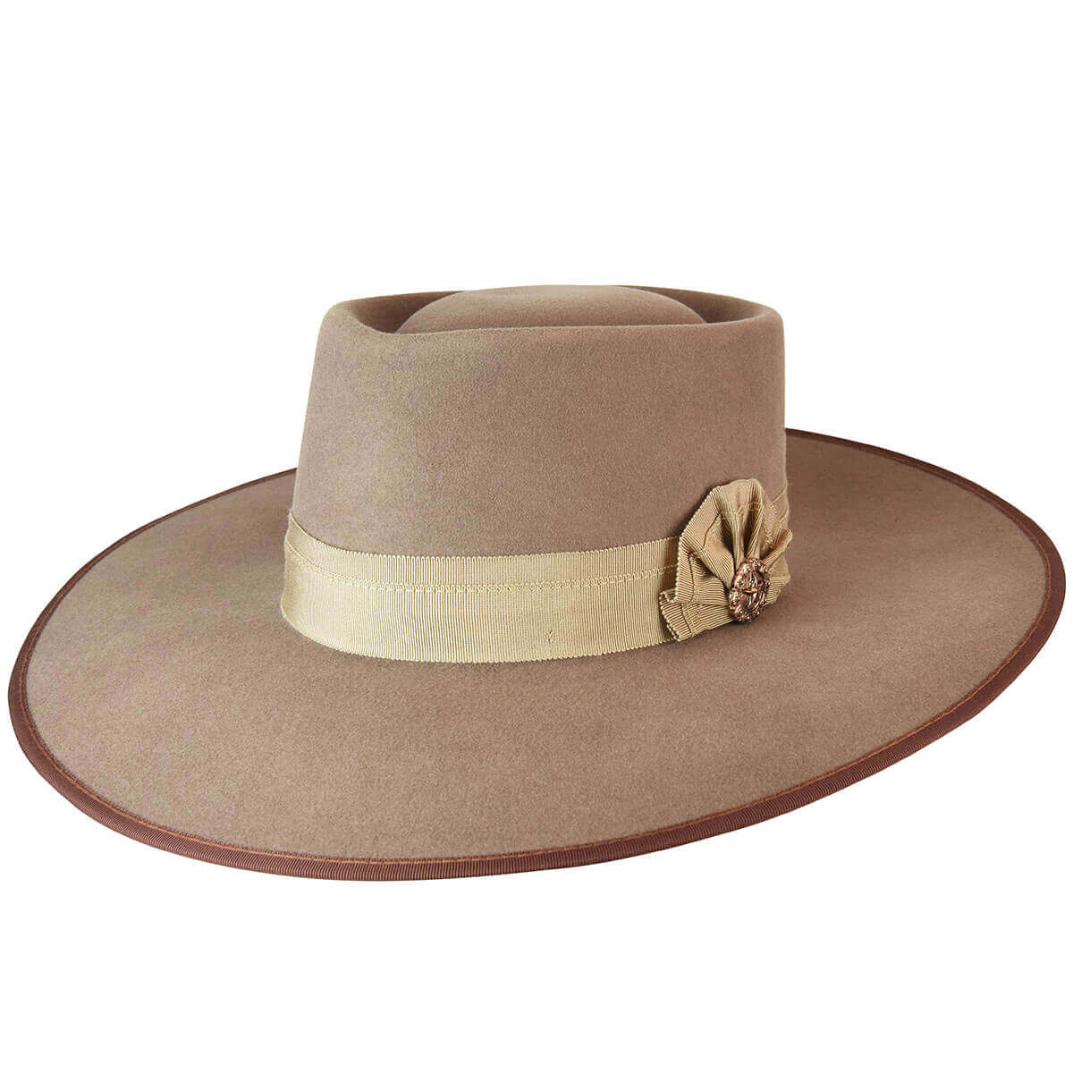 Cowpuncher Hat featuring a buckaroo style with grosgrain band and antique copper star concho, fully lined with comfort sweatband.