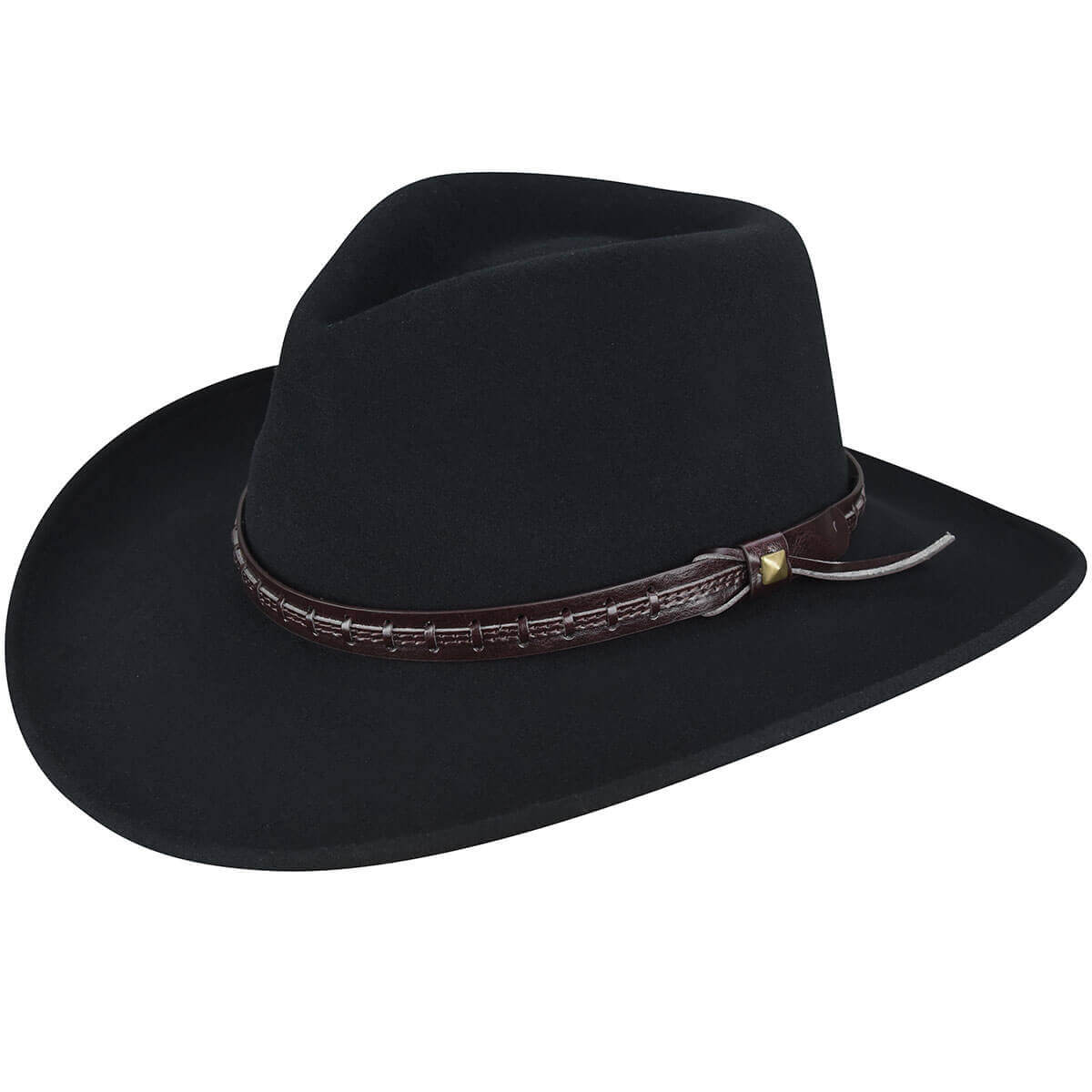 Crushable Wool Firehole Western Felt Hat with leather hatband and pinch front Cassidy crown.