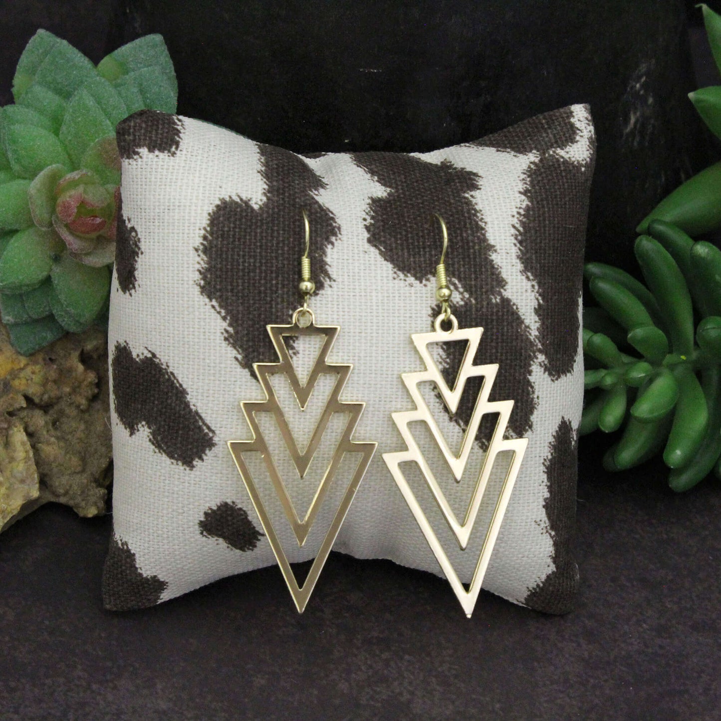 Gold Boho Western Chic Geometric Triangle Earrings