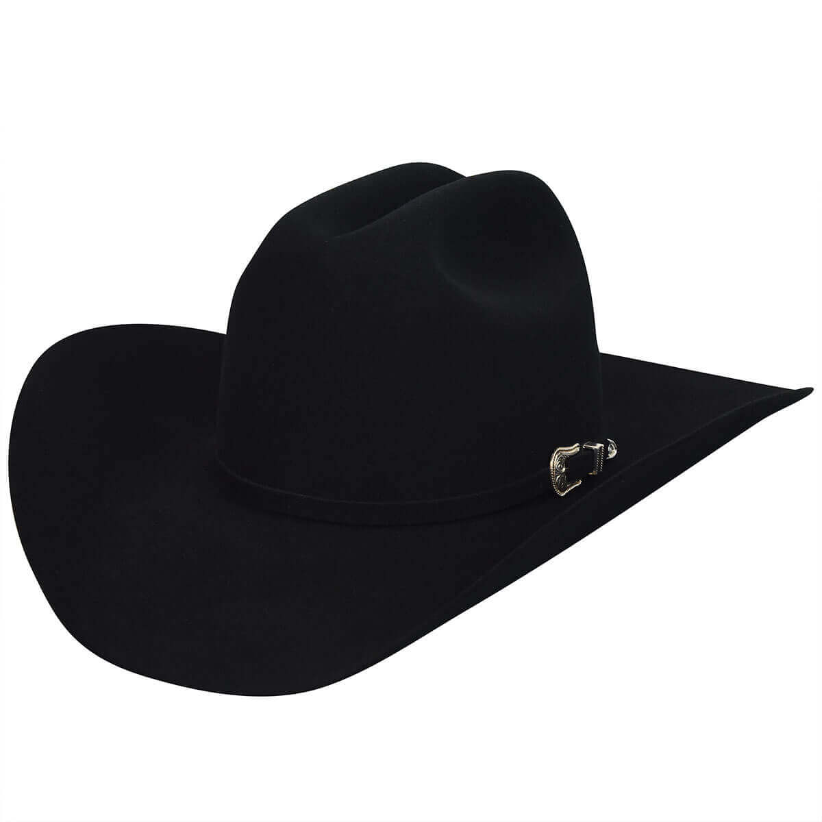 Lightning Western Wool Cowboy Hat in black with a classic cattleman crown and silver buckle detail.