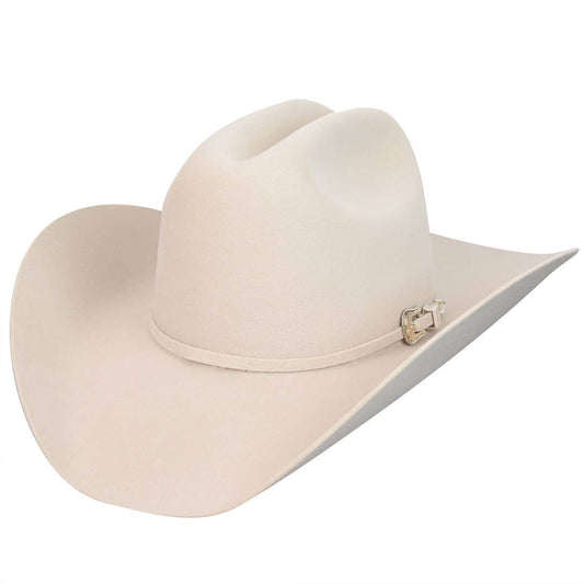 Lightning White Wool Wedding Cowboy Hat with 4" brim and silver buckle, perfect for western weddings.