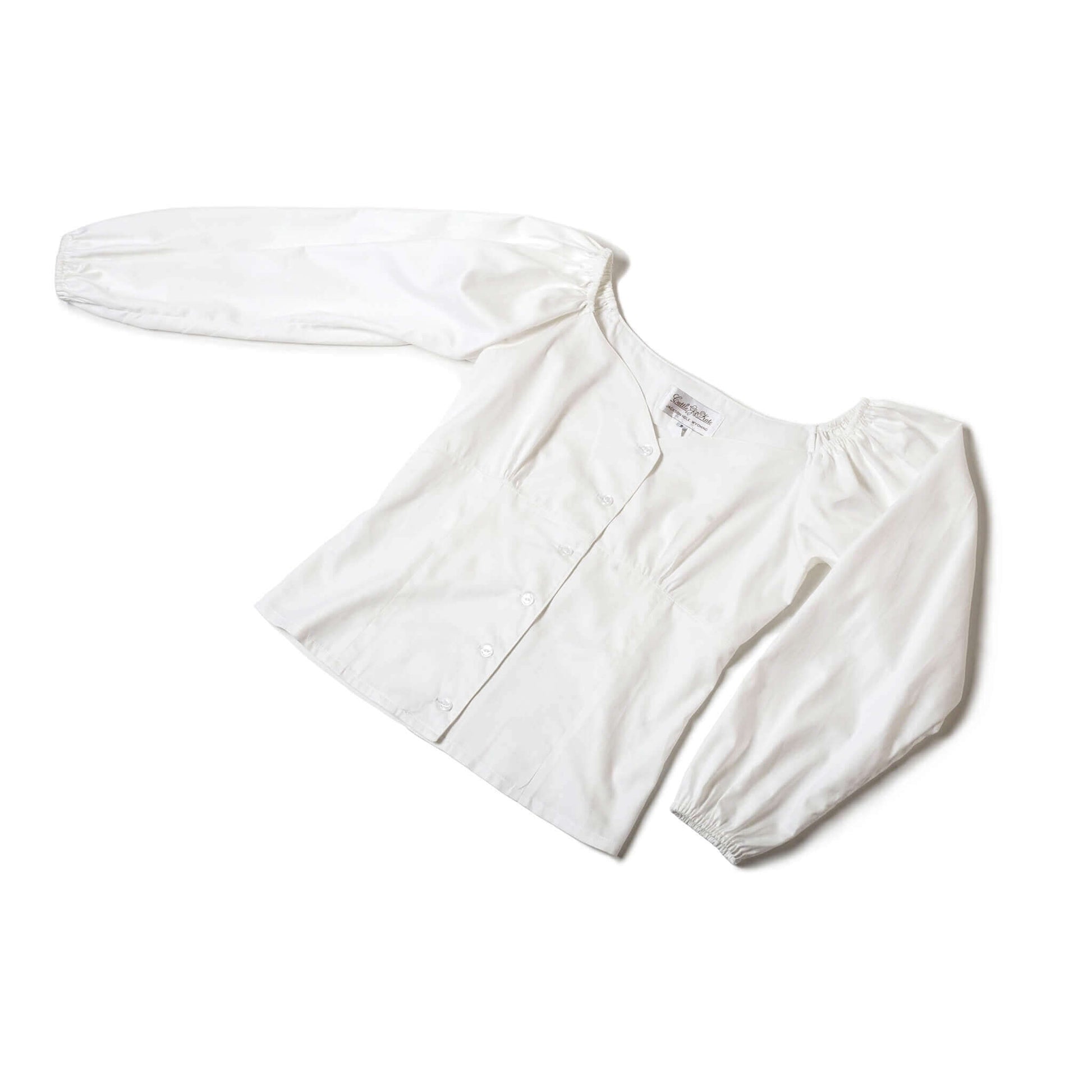 Mesa Cowgirl Western Blouse featuring a sweetheart neckline and long puff sleeves, made from 100% cotton, white color.