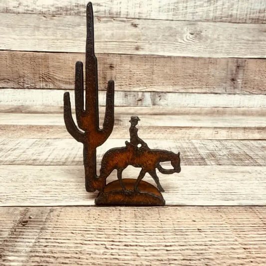 Metal Horse with Cactus Western Standing Figurine