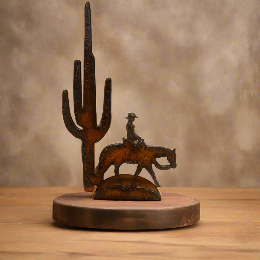 Metal Horse with Cactus Western Standing Figurine
