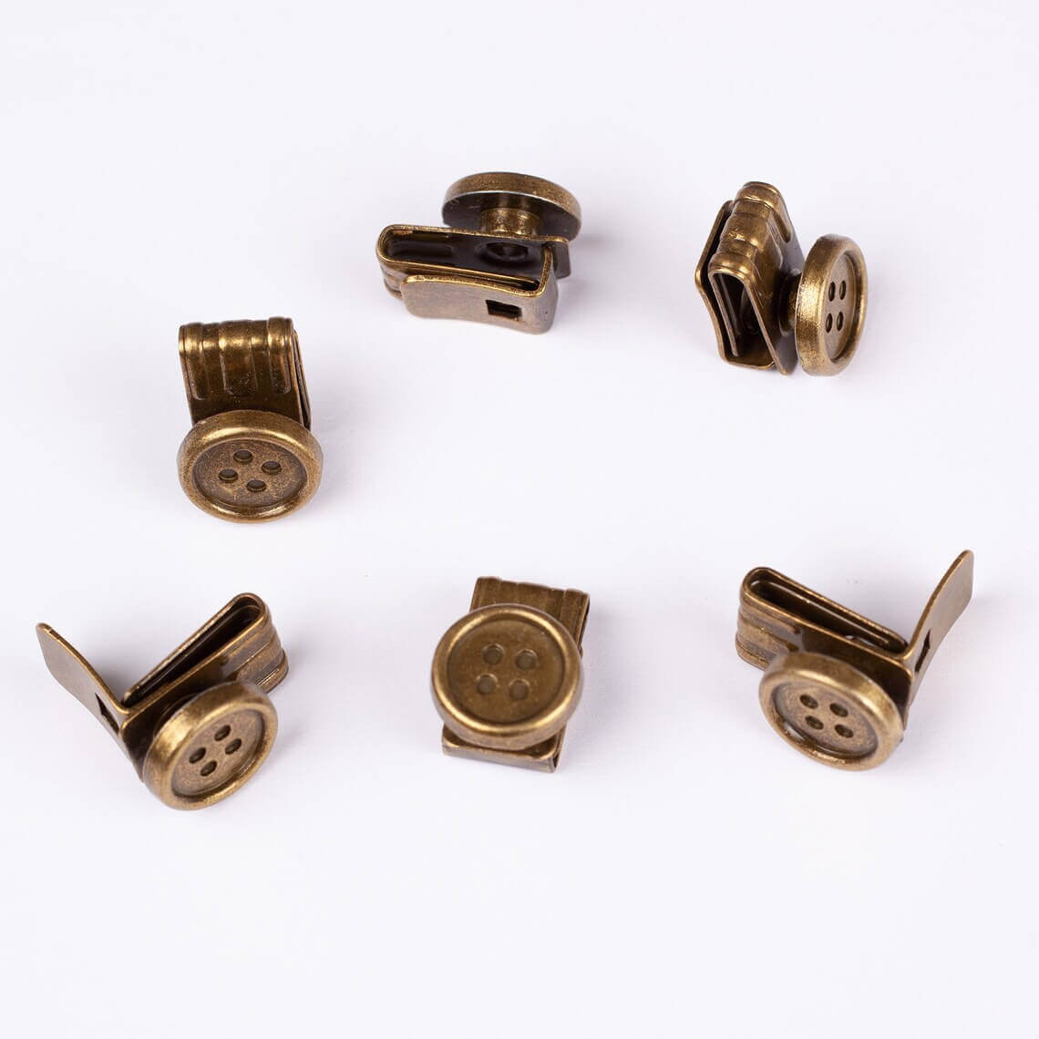 No-Sew Removeable Buttons for Suspenders set of 6 durable metal buttons in antique brass design