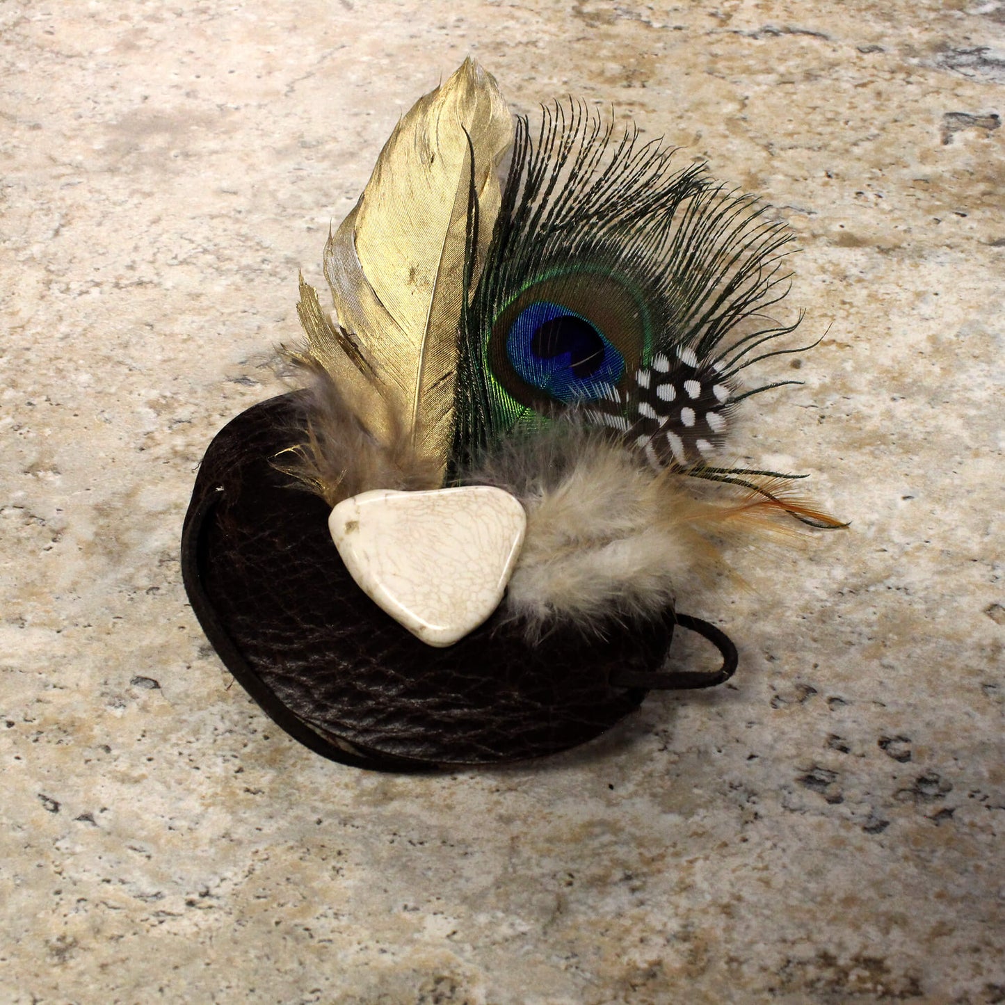 Peacock Feather, White Turquoise Slab Leather Hatband