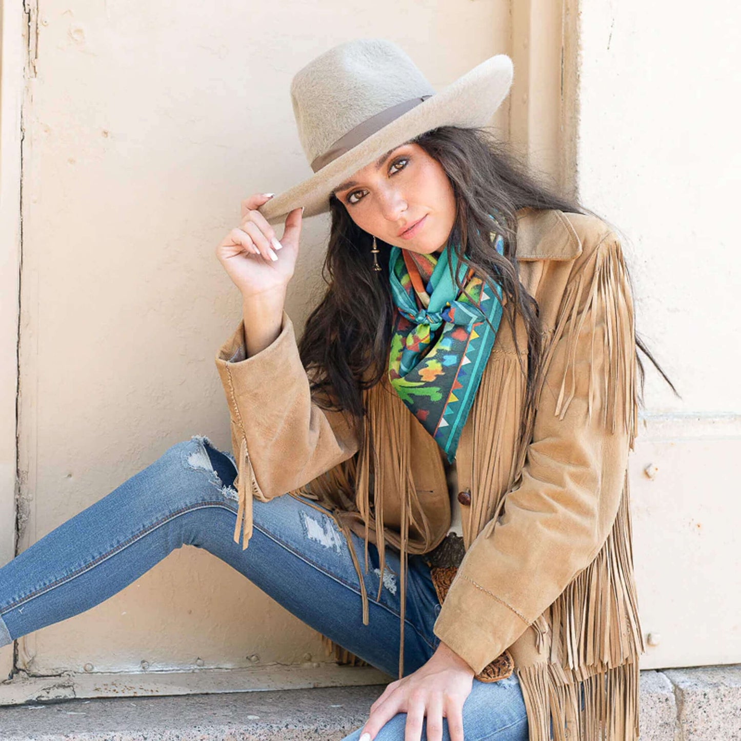 Santa Fe Cactus Western Print Silk Scarf