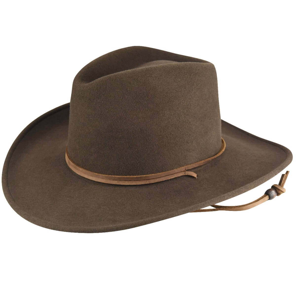 Unisex Crushable Felt Cowboy Hat with leather chinstrap, water repellent wool, and 3-1/2" brim.