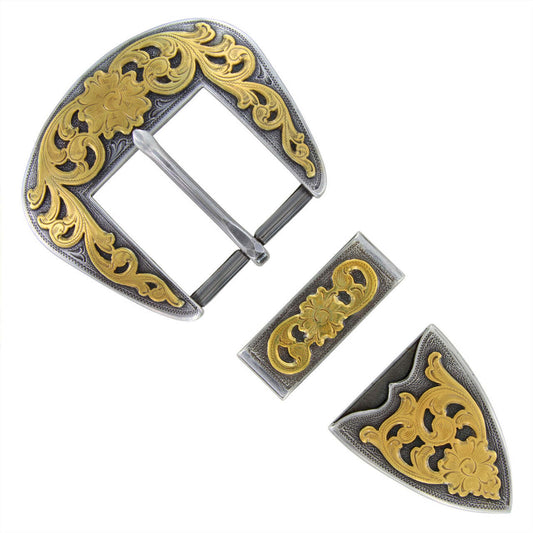 Western Floral Buckle Set - Gold Silver