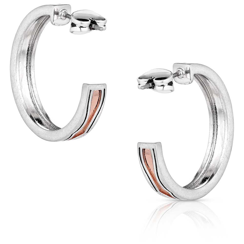 Western Sands Cowgirl Southwest Hoop Earrings featuring dark paint and rose gold tone accents.