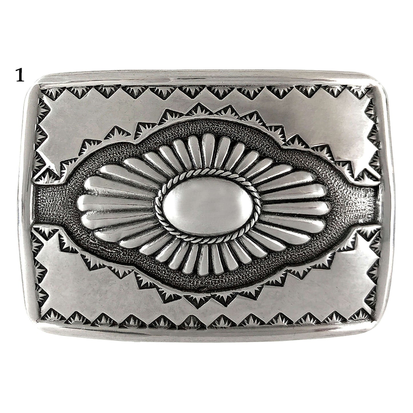 Southwestern Style Silver Belt Buckles featuring intricate metalwork design.