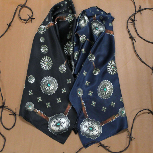 Two scarves with decorative patterns on a beige background