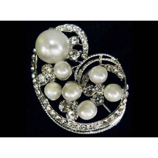 Vintage Victorian Wedding Brooch featuring silver filigree, rhinestones, and pearls for a classic touch.